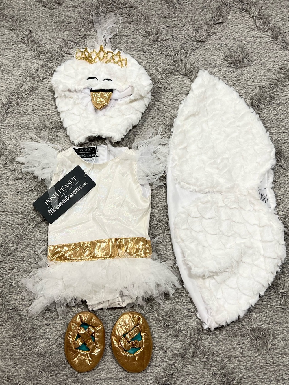 NWT Posh Peanut Odette Swan Costume 12-18M White Gold Halloween Hood Cape Shoes